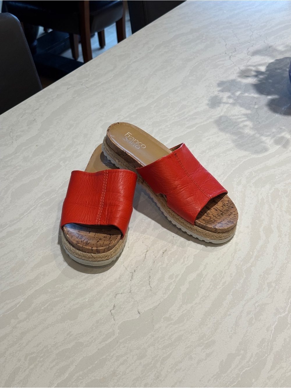 Franco Sarto Orange-Red Leather Slide Mules